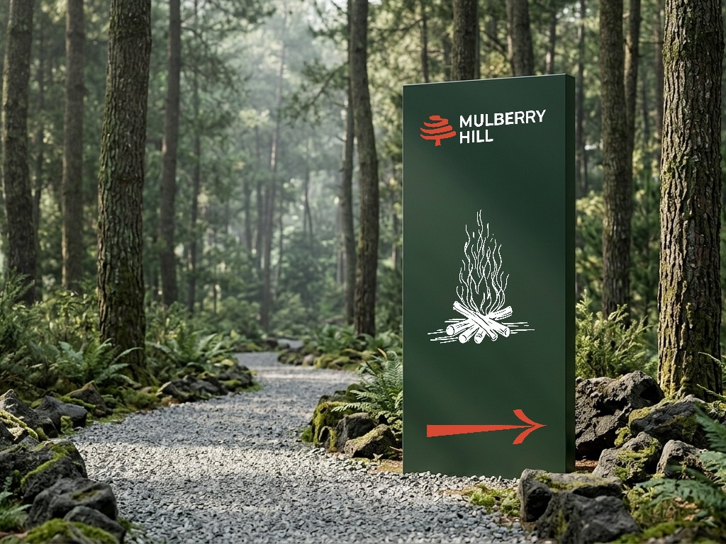 Mulberry Hill Architectural Forest Wayfinding Monolith in Pine Woods