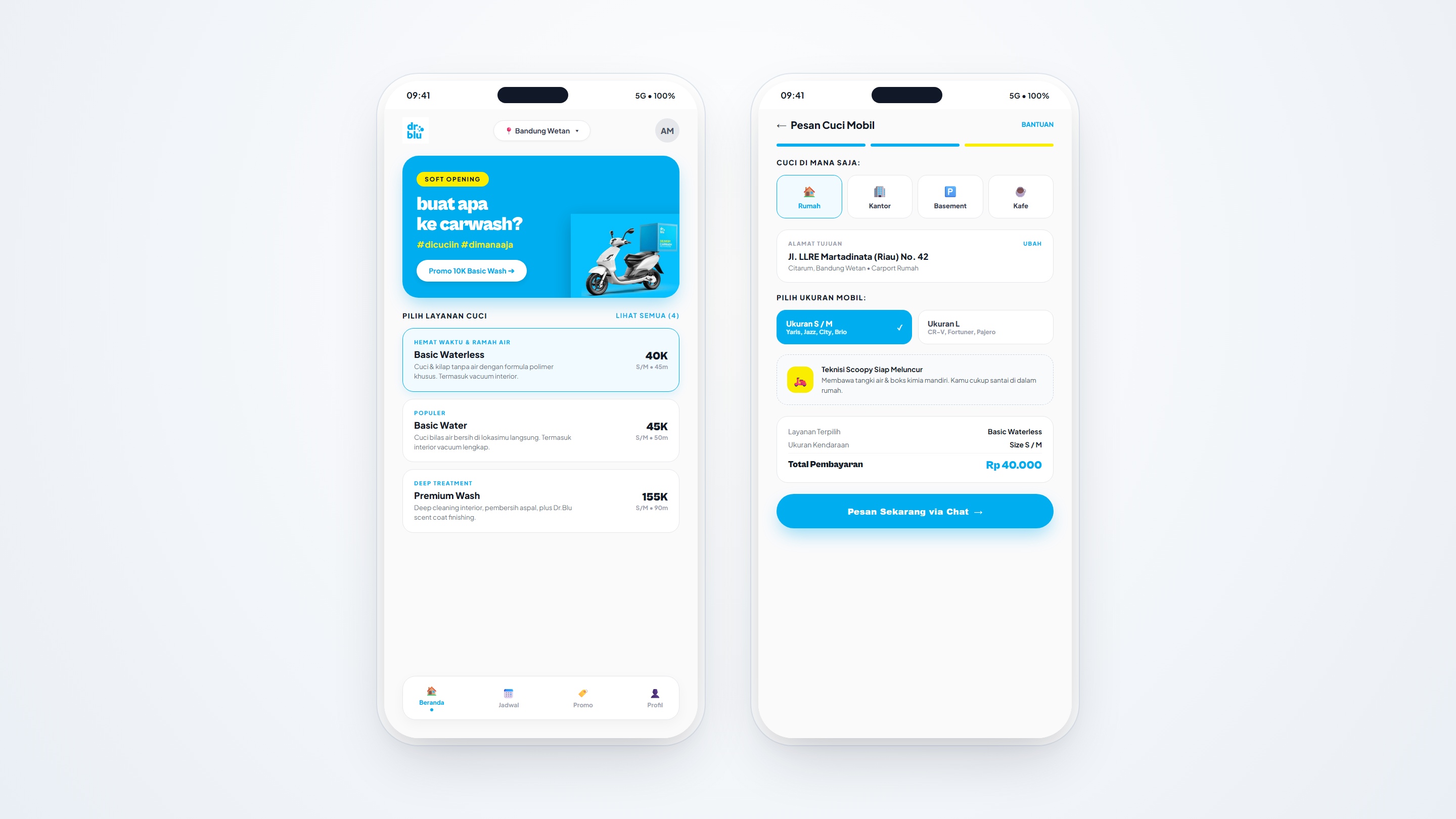 dr.blu Mobile Booking App Interface
