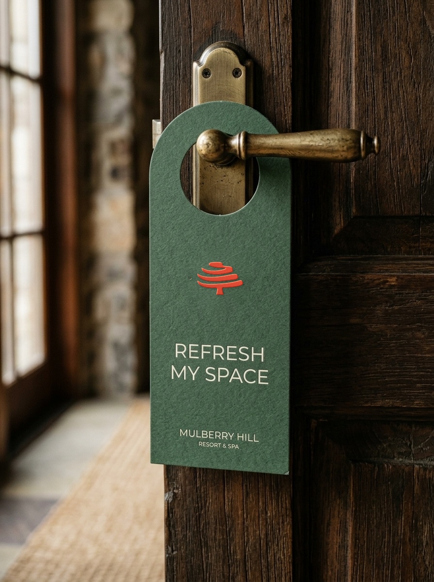 Mulberry Hill Heavy Matte Forest Green DND Door Hanger on Cottage Door
