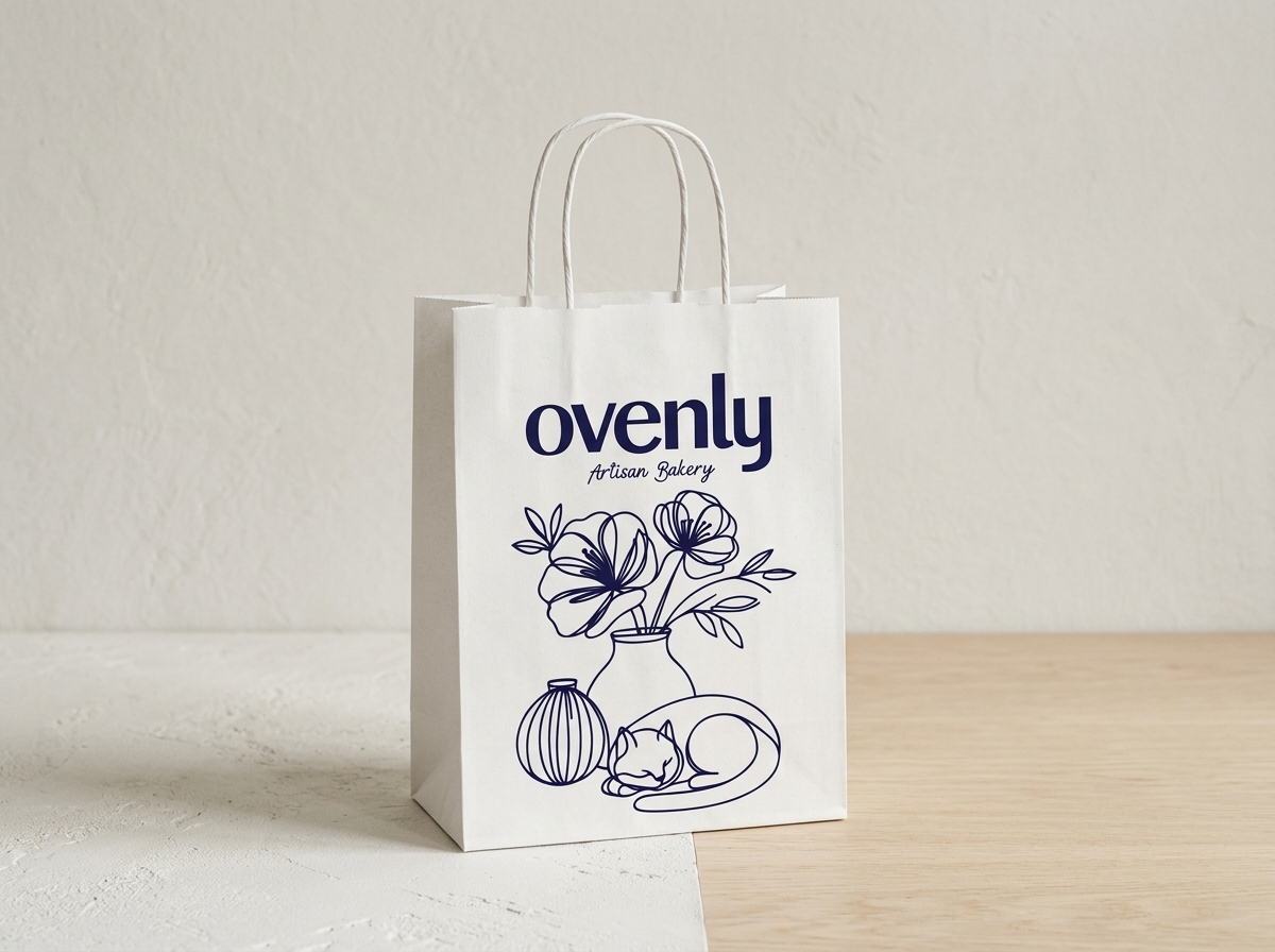 Ovenly Minimalist White Kraft Shopping Bag Studio Still-Life